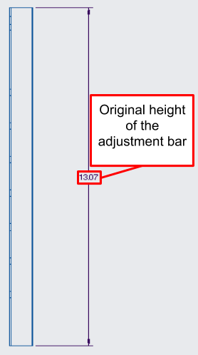Figure 28. A close-up of the adjustment bar engineering drawing, showing the original height of the component before modification.